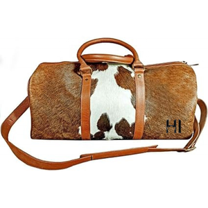 Bolsa de Viaje de Cuero con Pelo de Vaca, Estilo Western, para Fin de Semana - Product Image 1