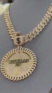 Hip Hop Iced Out Cuban <b>Chain</b> Necklace Custom Moissanite Latter <b>Name</b> Circle Pendant 925 Silver Gold Plated Pendant For Men's - Product Image 3