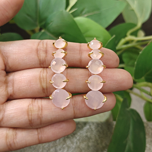 18k Gold Plated <b>Black</b> Onyx Chalcedony Gemstone <b>Stud</b> <b>Earring</b> Women's Round Cut Latest Style Fashion Accessories Elegant Jewelry - Product Image 3