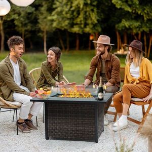 Focolare a Gas Propano da Esterno da 50.000 BTU, Senza Fumo, con Coperchio, Protezione Vento in Vetro e Base in Vimini per Giardino e Patio - Product Image 5
