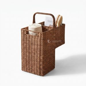 Cesta de Almacenamiento Rectangular Tejida de Imitación de Ratán con Asa Central Resistente, Organizador Moderno para Sala de Estar que Ahorra Espacio - Product Image 2
