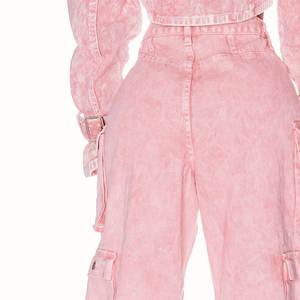 Pantalon cargo taille haute tie-dye pour femme, coupe ample, longueur intégrale, style utilitaire avec plusieurs poches, idéal pour l'été - Product Image 4