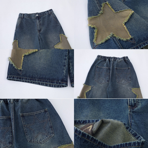<b>Men's</b> Mid Waist Quick Dry Drawstring Closure Customizable Casual Bermuda <b>Shorts</b> with Star Patchwork Cotton Canvas - Product Image 3
