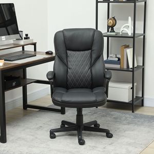 Chaise de bureau ergonomique à dossier haut en cuir PU, chaise de direction avec roulettes pivotantes, hauteur réglable, certifiée BIFMA, noire - Product Image 2