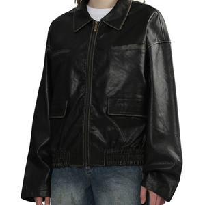 Premium Crackled Distressed <b>Leather</b> Men <b>Jacket</b> – OEM <b>Long</b> Sleeve Round Neck Zip Fly Biker <b>Jacket</b>, High Quality Wholesale - Product Image 3