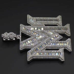 Moissanite Baguette Diamond Iced Out <b>Pendant</b> 925 Sterling <b>Silver</b> Fashion Jewelry Custom Letter Name <b>Initial</b> <b>Pendant</b> For Men - Product Image 2