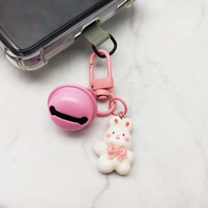 Adorable Llavero con Campana Rosa Pastel y Lindo Amuleto de Conejito, Hecho de Resina y Plástico, para Chicas y Mujeres, Uso Diario - Product Image 4