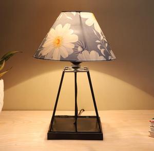 Modern Iron Table Lamp with Blue Floral Fabric Cone Shade Warm White LED <b>Light</b> for Bedroom Decorative <b>Lighting</b> - Product Image 3