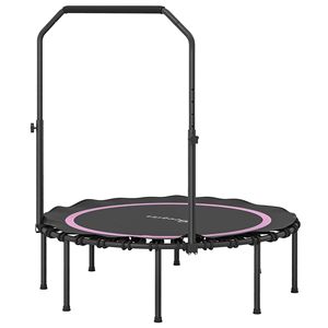 "10ft Foldable Rebounder <b>Trampoline</b> for Adults Indoor/Outdoor Use with Adjustable Handle Bar Pink" - Product Image 1
