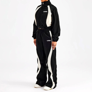 New 2026 Custom High Quality Contrast Panel Nylon Tracksuit Shell Set 2 Piece <b>Women</b> Windbreaker Tracksuit Zipper <b>jacket</b> & Pants - Product Image 3