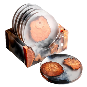 Hot Sale <b>Square</b> Round Design Tea Coffee Cup Wood Resin Coaster With Holder <b>Set</b> - Product Image 3