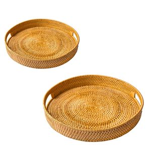 Round Wicker RATTAN <b>BASKET</b> / <b>TRAY</b> Rattan <b>Tray</b> Handwoven Storage and Serving <b>Tray</b> - Product Image 1