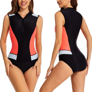 Combinaison de sport pour femme à manches longues, col rond, fermeture éclair, couleur unie, UPF50+, séchage rapide, polyester/nylon, personnalisable, 2,5 mm - Product Image 2