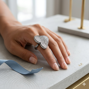 Art Palace Women's Heart Shape <b>Cocktail</b> <b>Ring</b> 925 Silver <b>Gold</b> Plated Zircon Prong Setting Luxury Wedding Jewelry - Product Image 3