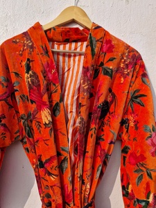 Kimono de Terciopelo con Estampado de Aves, Hecho a Mano, para Invierno, Unisex, Estilo Boho Hippie, Bata de Baño, Kimono para Mujer con Cinturón - Product Image 5