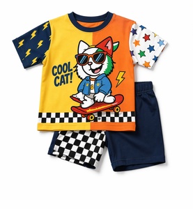 Conjunto de Ropa Casual de Verano para Niños, Camisa de Tela Suave con Pantalones Cortos, Atuendo Cómodo, Talla Personalizada, Cadena de Suministro al por Mayor - Product Image 3