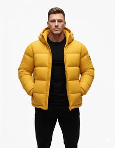 Veste matelassée jaune à capuche pour homme, épaisse et chaude, style décontracté, imperméable et écologique, avec fermeture éclair, idéale pour l'extérieur. - Product Image 1