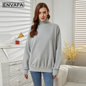 Suéter Casual de Cuello Alto para Mujer, Jersey Sólido de Otoño, Manga Larga, Tejido Antiarrugas, Transpirable, 100% Poliéster - Product Image 6