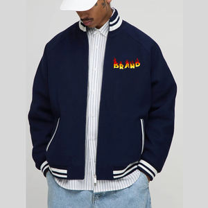 2026 Blank Design Solid <b>Navy</b> Color Varsity Jacket for <b>Men</b> 100% Cotton Fabric Solid Pattern Button Up <b>Men's</b> Wear Winter Jacket - Product Image 3