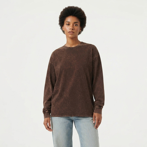 Women's Oversized Distressed Grunge T Shirt Loose Fit Drop Shoulder Heavy <b>Weight</b> Long Sleeve Crew Neck Distressed Shirts Ladies - Product Image 1