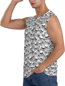 Men's <b>Skull</b> Pattern Sleeveless Tank <b>Top</b> O-Neck Gothic Style Breathable Polyester Knitted Workout Wear - Product Image 2