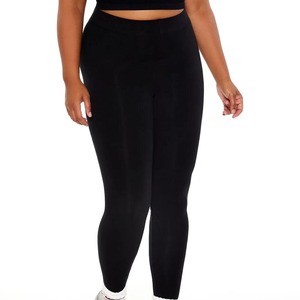 Leggings noirs taille haute longueur intégrale sans couture en tricot Spandex Nylon grande taille pour femmes, pantalon de sport et de yoga - Product Image 5