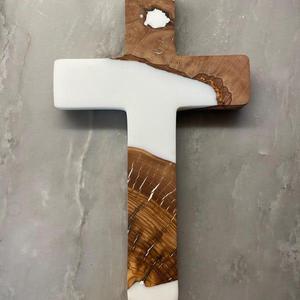 Croix murale en bois artisanale de luxe avec résine époxy bleue, décoration religieuse chrétienne pour la maison, l'église, la prière, cadeau artisanal - Product Image 2