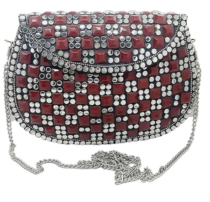 FAIZA CRAFT <b>Silver</b>-Plated Metal White Mosaic Fashion Clutch <b>Bag</b> Women <b>Evening</b> Party Wedding Designer Luxury Hard Case Statement - Product Image 4