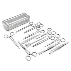 Juego de 13 Instrumentos Básicos para Cirugía Menor, Caja de Acero Inoxidable, Tijeras, Pinzas, Portaagujas, Kit Manual Reutilizable y Ecológico - Product Image 1