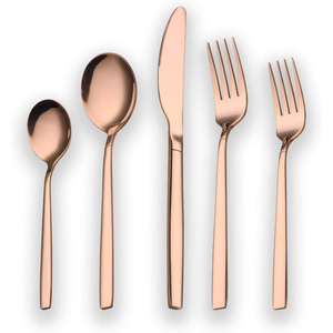 Juego de cubiertos moderno de lujo en oro rosa, acero inoxidable, acabado espejo tradicional, cuchillo, tenedor y cuchara, sostenible, al mejor precio. - Product Image 2