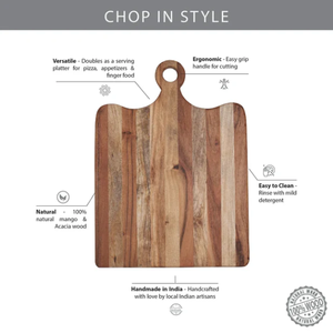 Planche à découper carrée en bois de haute qualité, design moderne et simple avec poignées, pour la cuisine, avec trou de suspension. - Product Image 3