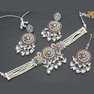 Conjunto de joyería fina chapada en plata con piedra de cristal y perlas 10581266ML gargantilla collar - Product Image 1