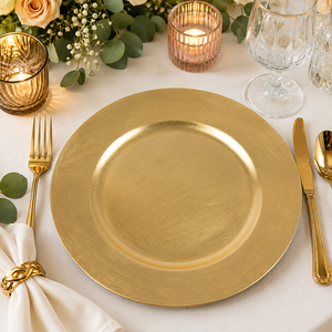 Plato de Presentación Redondo Dorado Cepillado, Elegante Plato Metálico para Cena, Decoración de Mesa para Bodas, Fiestas, Banquetes y Recepciones - Product Image 1