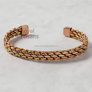 Designer Metal Cuff Fashion <b>Bracelet</b> for <b>Men</b> & Women 10mm Band Width Wristbands <b>Copper</b> Magnetic Health <b>Bracelet</b> - Product Image 2