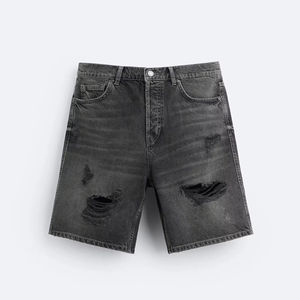 Pantalones Cortos Cargo de Mezclilla Transpirables para Hombre, Estilo Urbano, con Botones, Bolsillos de Lona Sostenible, Tejidos y Bordados, Color Oscuro - Product Image 6