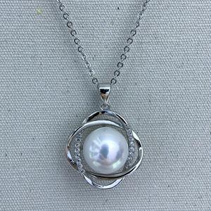 Pendentif en perle d'eau douce naturelle Zhuji 9-10 mm, blanc froid, rond, sans défaut, argent S925, charme en perle Edison - Product Image 4