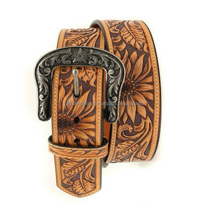 Custom Design Luxury Western Cowboy Full Grain Hand Tooling <b>Belt</b> Zinc Alloy Designer Buckle Tooled <b>Leather</b> <b>Belts</b> & Accessories - Product Image 5