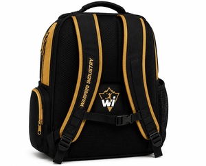 Sac à dos de sport WARPRO INDUSTRY noir et or 50-70L en nylon 600D avec logo et plusieurs poches - Product Image 2