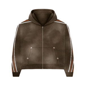 Conjunto de Sudadera con Capucha y Pantalones Acampanados de Felpa de Algodón de Dos Piezas para Hombre, con Estampado de Pedrería Personalizado y Estilo Jogger - Product Image 5