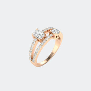 Bague Toi et Moi Crossover avec émeraude ronde de 1,00 carat et pierres mélangées - Product Image 1