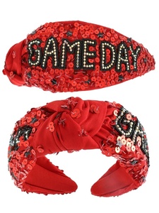 Export Quality Orange and White <b>Football</b> Beaded <b>Headband</b> Gameday Knotted Sports Hairband with Rhinestone Embellishment <b>Headbands</b> - Product Image 5