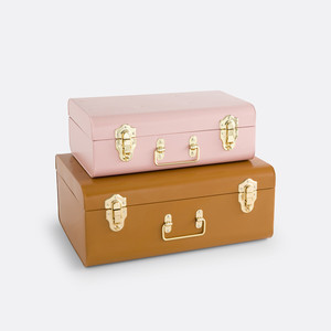 Metal <b>Storage</b> Trunk Box Rectangular With Handles Stacking Design Minimalist Style For Sundries Home Decor - Product Image 5