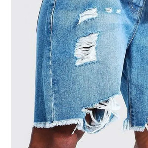Shorts Bermuda en jean déchiré pour homme, taille mi-haute, élastique, respirant, couleur unie, 100 % coton tissé, logo frontal, séchage rapide - Product Image 5