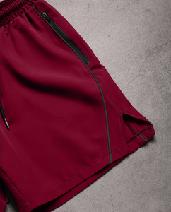 Men's Red Elastic Waist Knitted Polyester/Cotton Shorts Breathable Zipper Pocket Quick Dry Casual Athletic Mid Waist Solid Color - Product Image 4