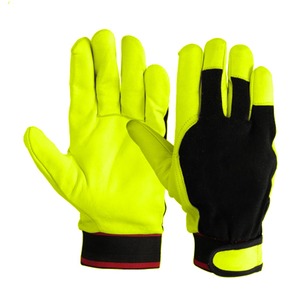 Gants de travail en cuir à doigts entiers, vert noir, antidérapants, pour l'extérieur, unisexes, fermeture à boucle et crochets, toutes saisons - Product Image 4