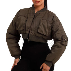 Customize Your Own Design Women's 2026 Style Knitted Puffer Bomber Jacket Autumn/Winter Cropped Waterproof Short <b>Zipper</b> Closure - Product Image 1
