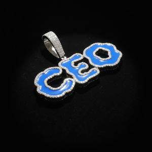 Colgante CEO de Plata 925 con Esmalte Azul y Diamantes, Moissanita Verde de Laboratorio, Estilo Hiphop, Joyería Unisex - Product Image 6
