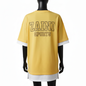 T-shirt en coton GSM premium pour femme, double couche, style streetwear, ourlet superposé, logo personnalisé thermocollé, t-shirt double couche en coton pour femme - Product Image 2