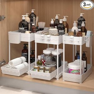 Set di 3 Cassetti e Carrelli Portaoggetti in Plastica a 2 Livelli, Organizzatori per Lavello di Cucina e Bagno, Cassetti Scorrevoli per Facile Organizzazione - Product Image 2