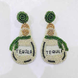 Boucles d'oreilles circulaires de broderie perlée à la mode faites à la main de qualité supérieure Design élégant élégant en or noir ivoire Inde-Goujons à la mode - Product Image 6